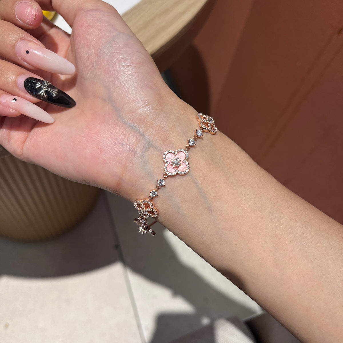 Pink clover bracelet