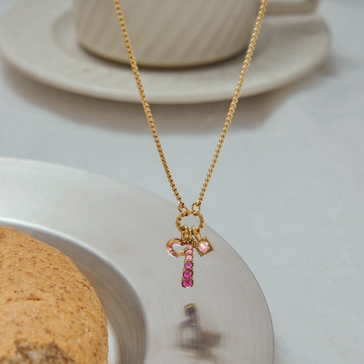 Pink Heart Collarbone Chain