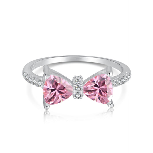 Silver Pink Bow Ring